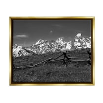 Stupell Industries Mountain Peaks & Fence Landscape Photography Gold Floater Framed Canvas Art Print Wall Art, 21 x 17