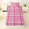 thumbnail image 4 of Castle Fairy Retro Bright Plaid Twin Sheets 3pcs,Abstract Intersecting Strip Bedding,Fuchsia Lavender White,1 Flat Sheet, 1 Fitted Sheet and 1 Pillowcase, 4 of 7