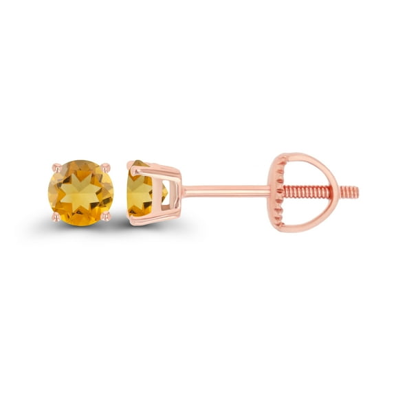Decadence 14K Rose Gold Plated Sterling Silver 4mm Round Natural Citrine November Birthstone Screwback Stud Earrings