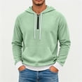 thumbnail image 5 of Seffadzy Men's Waffle Knit Hooded Quarter Zip Pullover Sweatshirt with Pockets Drawstring Long Sleeve Solid Color Casual Top Mint Green XL, 5 of 6