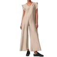 thumbnail image 1 of Mono sin mangas para mujer con pantalones anchos y mangas con volantes - Mezcla de lino, vestido para el trabajo, negocios, bailes y cócteles, 1 of 5