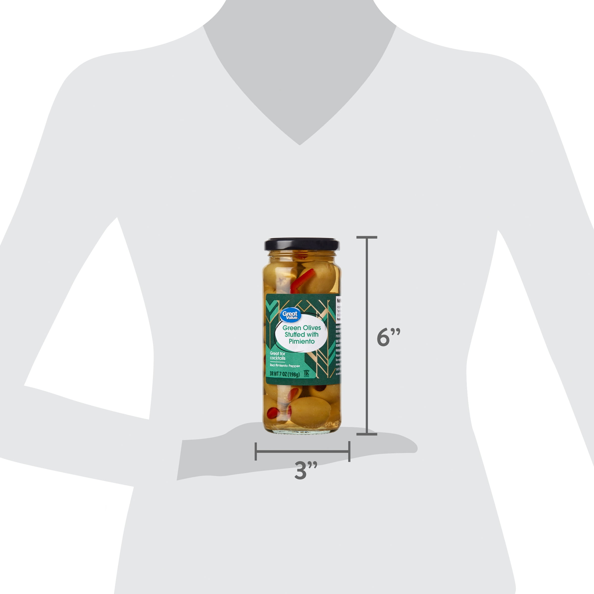 Great Value Green Olives Stuffed with Pimiento, 7 oz Glass Jar