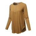 thumbnail image 2 of A2Y Women's Premium Solid Long Sleeve Dolphin Hem Shell Button Henley Top Shirt Coffee 2XL, 2 of 6