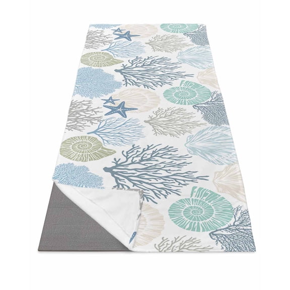 Coastal Yoga Towel for Hot Yoga Non Slip, Summer Beach Nautical Coral Starfish Yoga Mat Towel Absorbent Yoga Sweat Towels Microfiber Hot Yoga Blanket for Bikram Pilates 26"x74"
