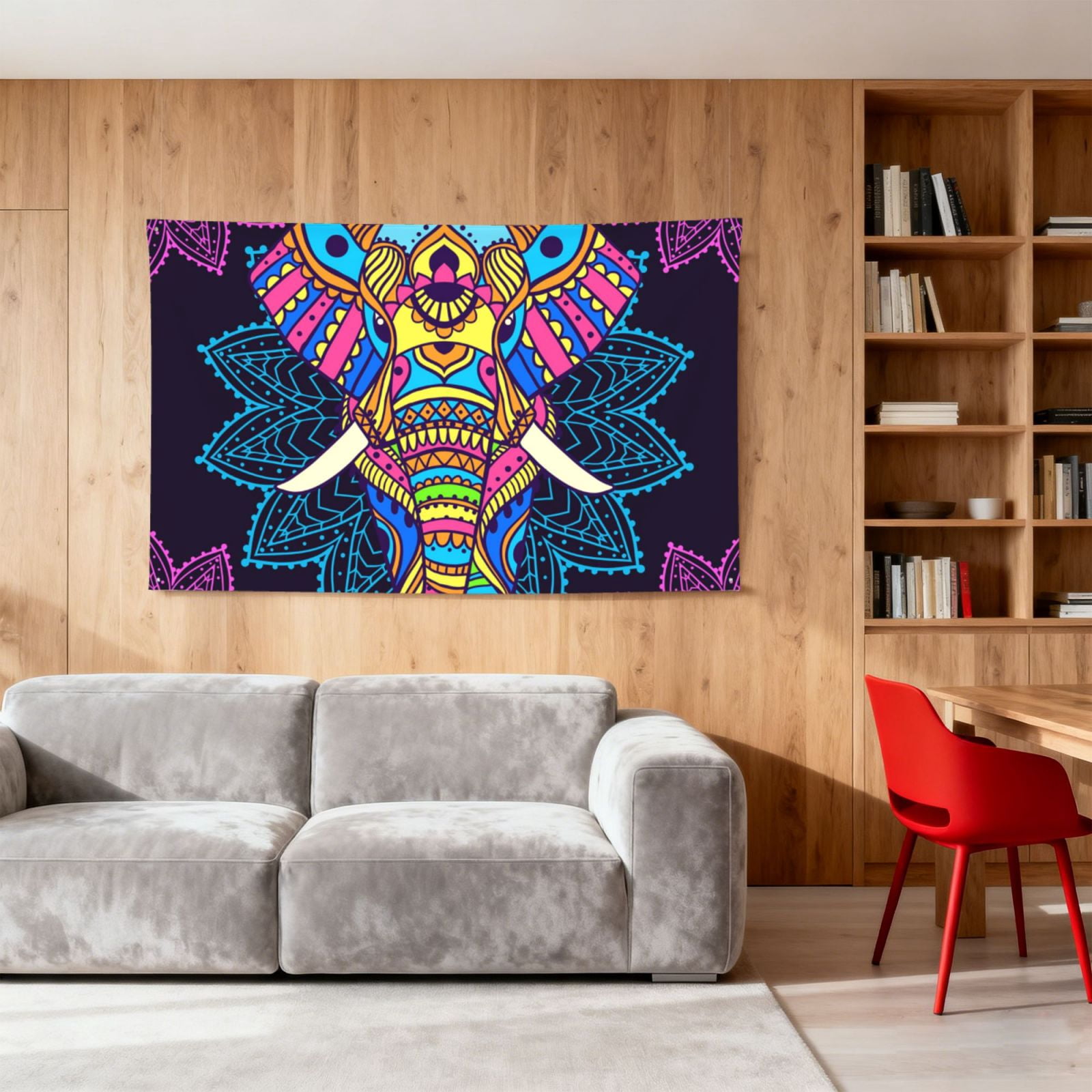 Boho Elephant Floral Psychedelic Four Hole Decorated Banner Flag for Garden Yard Home Decoration Indoor Outdoor 4x6 Ft