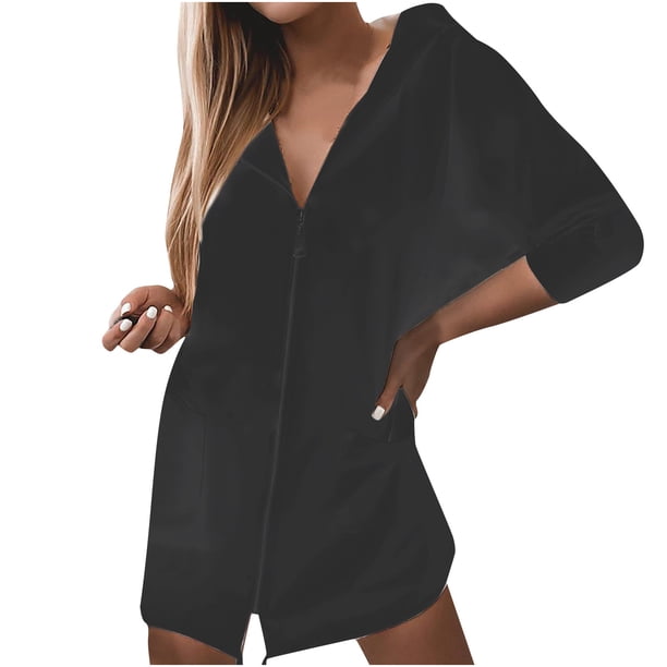 Sudadera para mujer Otoño Invierno Moda Cremallera sólida Abrigo de manga larga Tops con capucha Odeerbi ODB-5