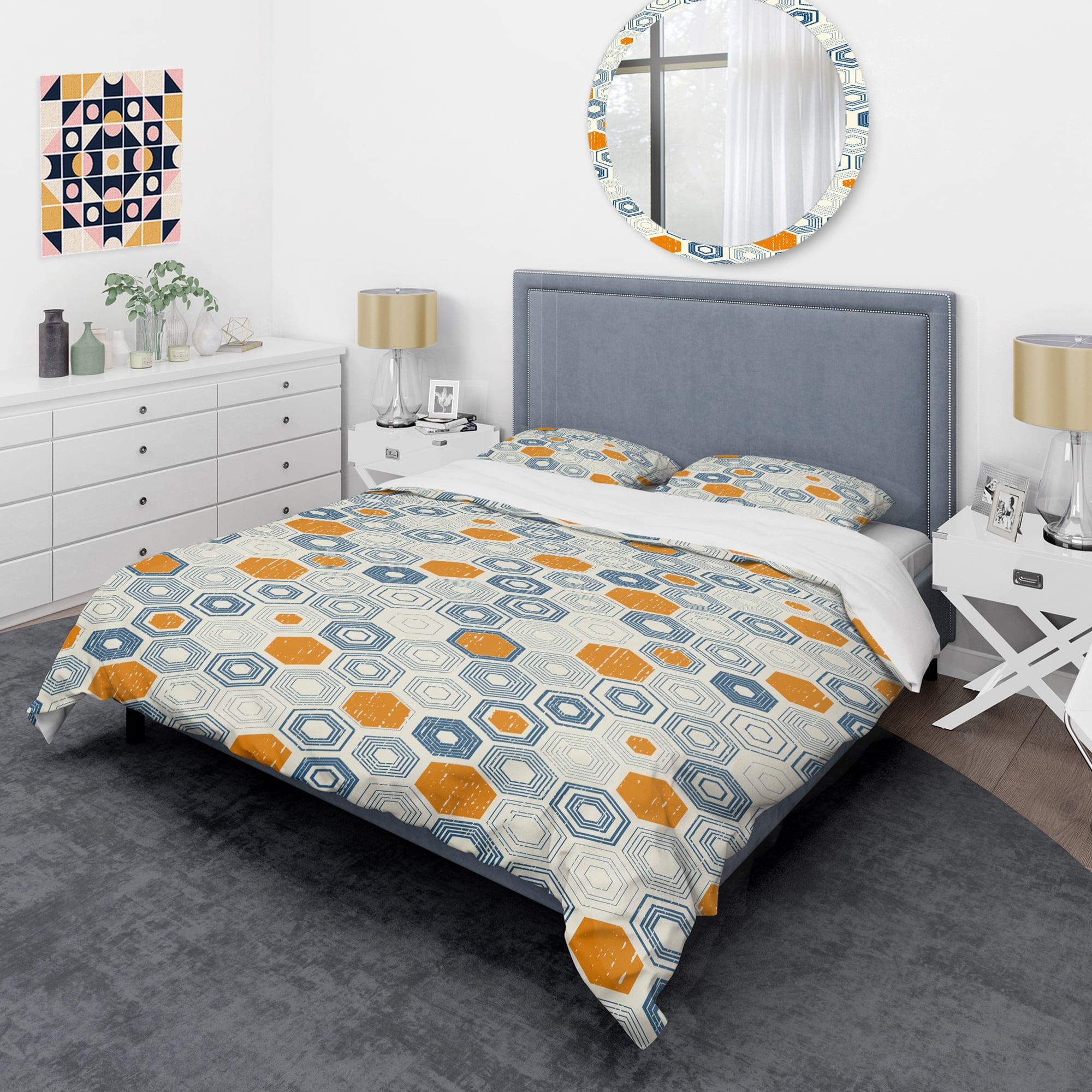 Designart 'Retro Hexagon Pattern IX' Mid-Century Modern Duvet Cover Set