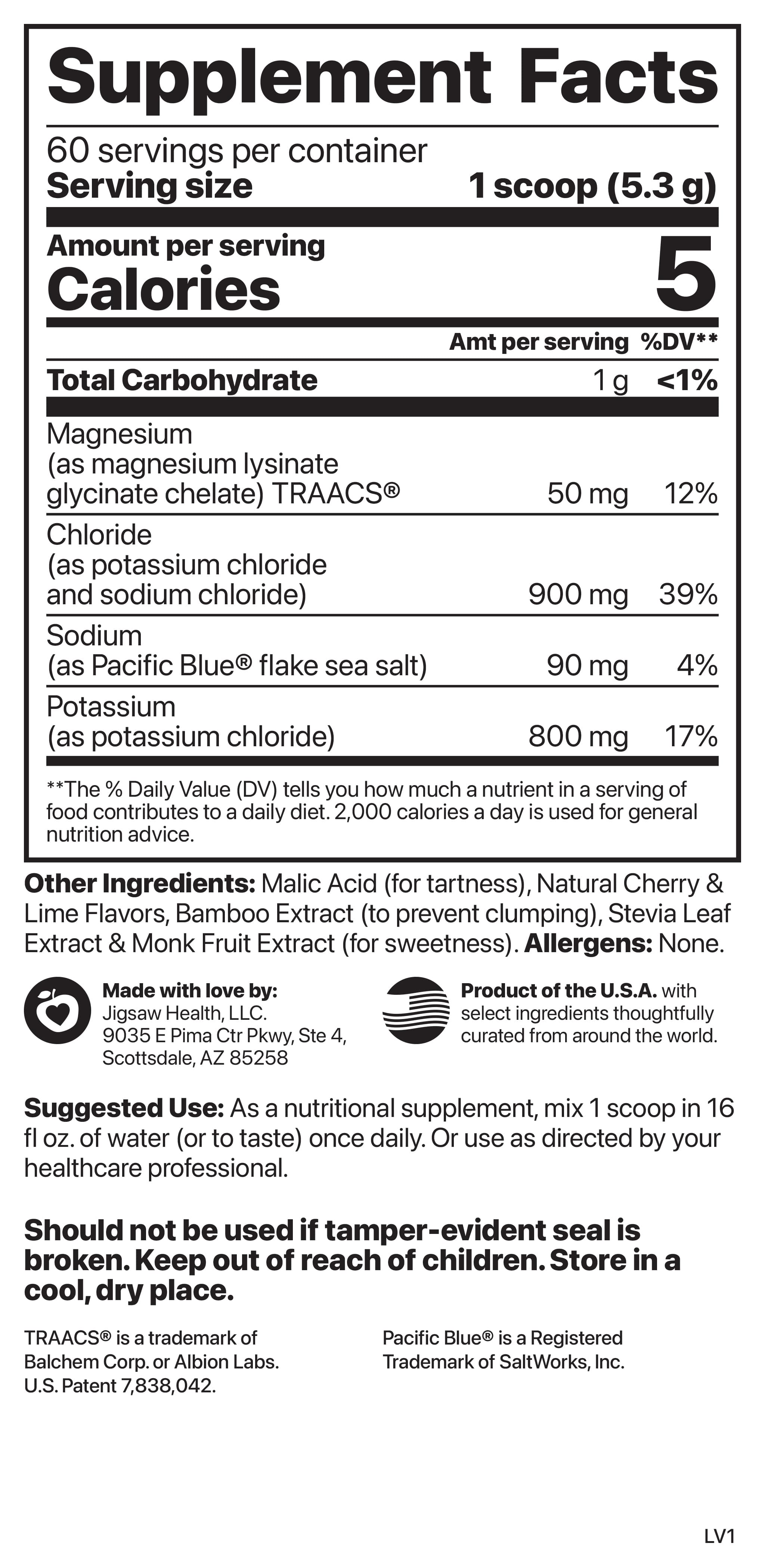 Jigsaw Health Potassium Cocktail | Formerly Pickleball Cocktail | Cherry Limeade Flavor | 60 Servings (Jar)