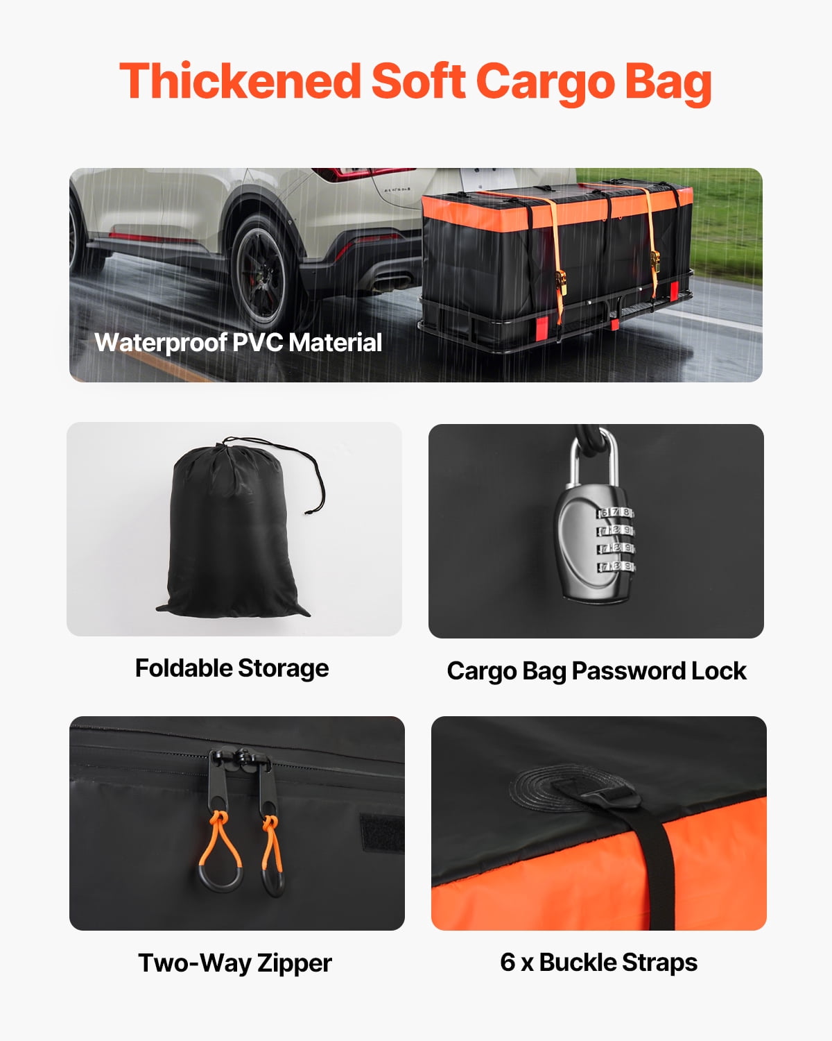 VEVOR 60" x 24" x 6", Hitch Cargo Carrier, 500 lbs Capacity Hitch Cargo Carrier with Cargo Net with Hook & Waterproof Cargo Bag