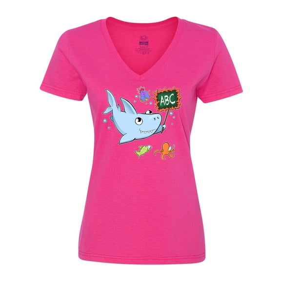 Inktastic Teacher Shark with School of Fish Women's V-Neck T-Shirt