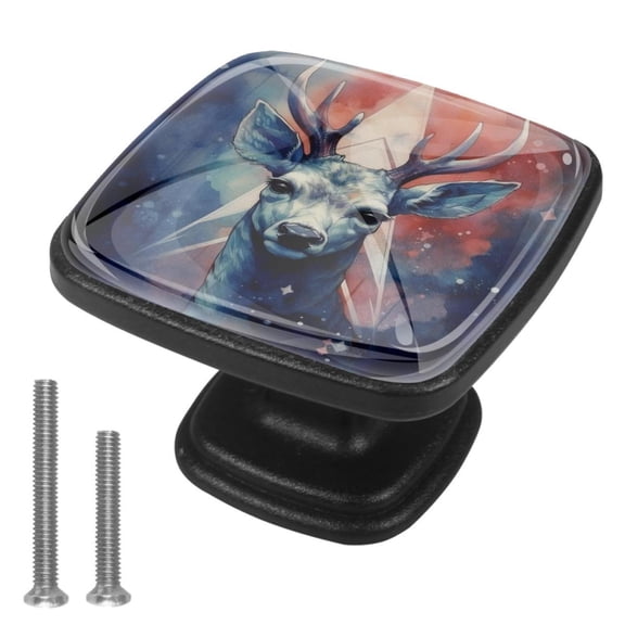 4 Pcs Cabinet Handle Drawer Pulls Deer Knobs with Screws Square Furniture Office Cabinet Knob Decoration