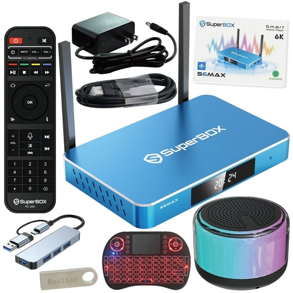 2024 Latest Super Box S6 Max Fully, Large Capacity 4G 64G 64G Memory for Family Movies & Sporting Events, S6 Bundle TV Box with Voice Remote,Time Shift,Parental Control Time & Easy Setup Guide
