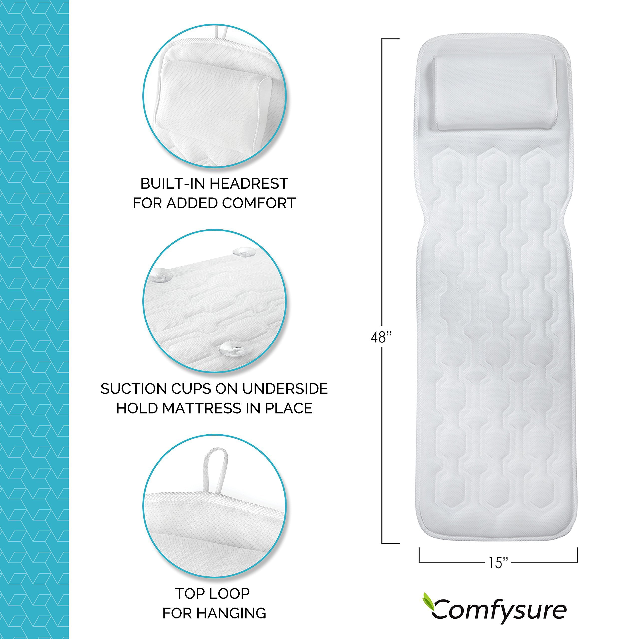 Full Body Bath Pillow｜Show Mat with No-Slip Suction Cups