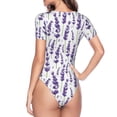 thumbnail image 4 of Daiia Lavender Flowers print Women's Crew Neck Short Sleeve Bodysuit Fashion Tops Fit Casual Basic Extender Bodysuit-XX-Large, 4 of 9
