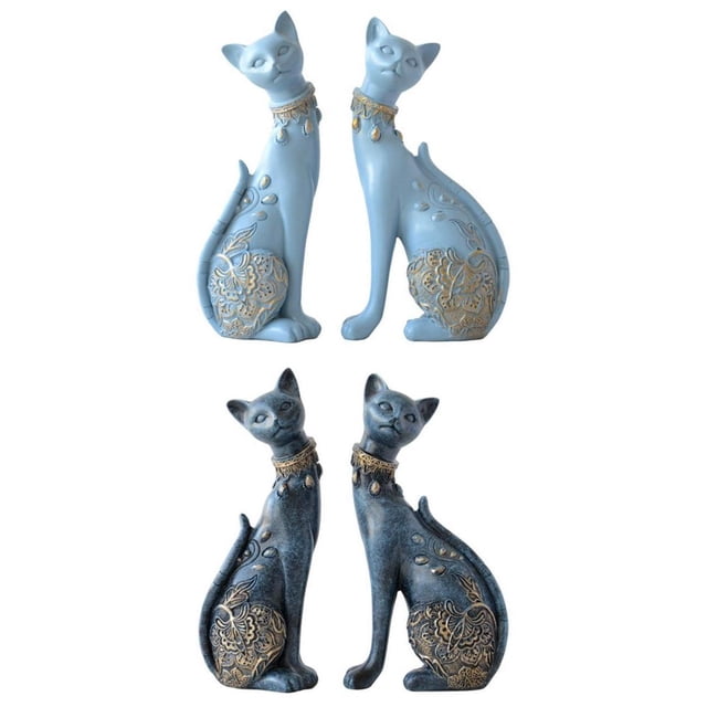 2 Pares de Estatuas de Esculturas de Gatos para Parejas, Regalo para El Hogar, Oficina, Gabinete, Decoración Macarena Estatuilla de gato de resina