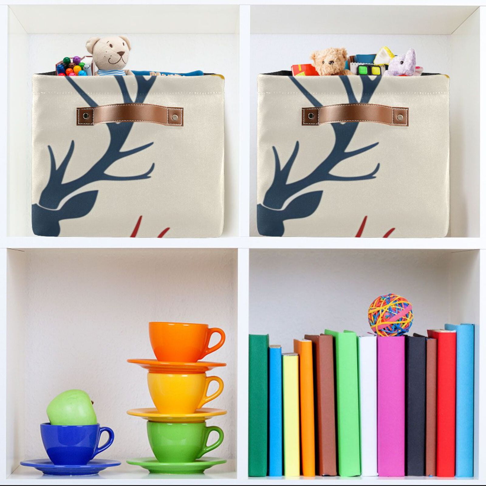 Print Antlers Deer Head Storage Bins Baskets With Handles Storage Box Clothes Organizer Organization Toys