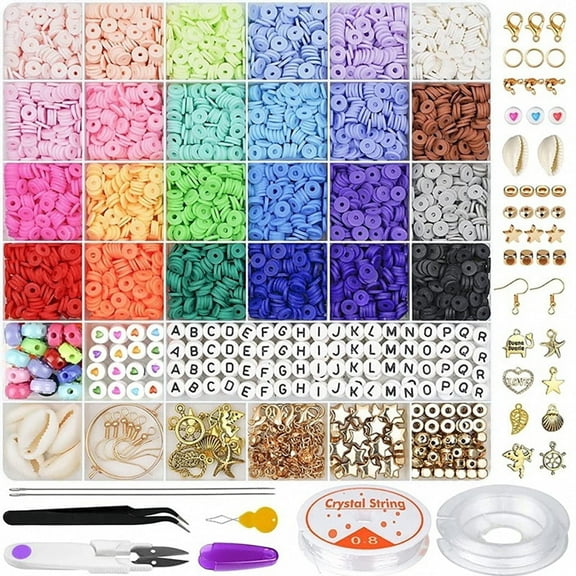6000 Pcs Clay Beads Bracelet Making Kit, Jewelry Making Kit, Flat Beads Preppy Bracelets Kit with Letter Beads