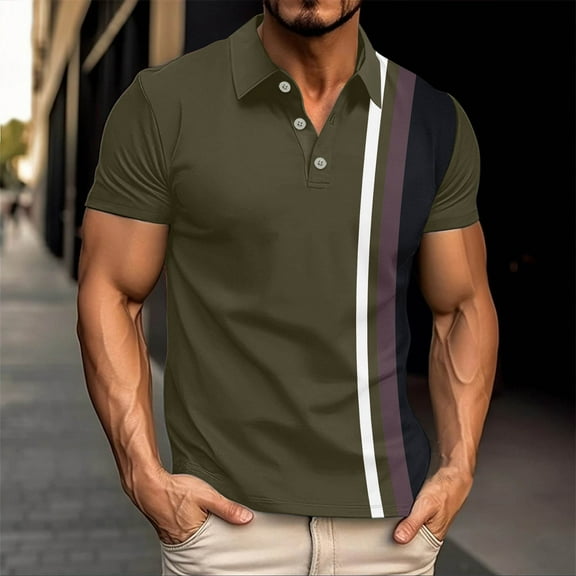 S-5X Plus Size Golf Shirts for Men Big & Tall Short Sleeve T-Shirts Button Collared Casual Color-Block Pullover Breathable Workout Tees Tops