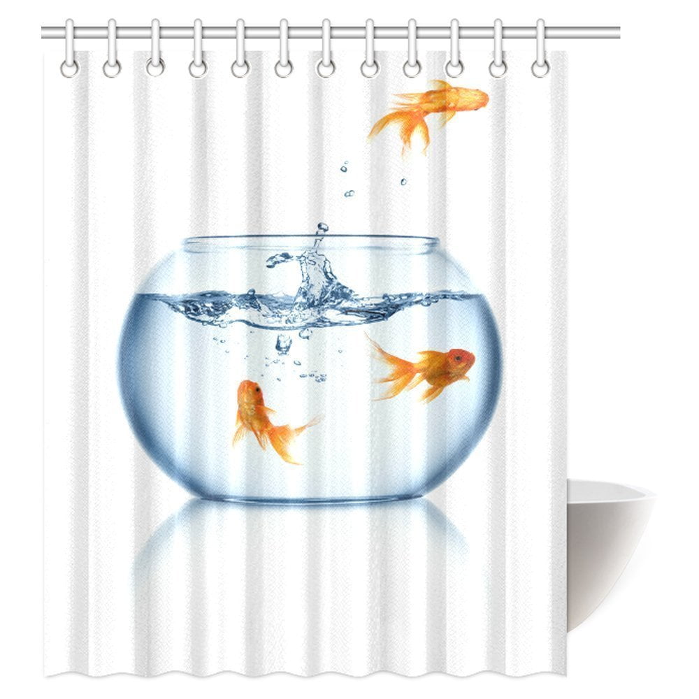 MYPOP Goldfish Shower Curtain, A Goldfish Jumping Out of the Fishbowl