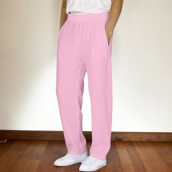 Ulitacool Boys Summer Pants Straight Leg Solid Color Trousers Long Pants With Elastic Waist For Everyday Play And School Wear Casual Clothing Pink 13-14 Years