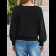 thumbnail image 4 of Suéter de Cuello Redondo con Botones para Mujer, Camisetas Henley de Larga de Otoño, Tops de Punto Holgados A Negro XL, 4 of 8