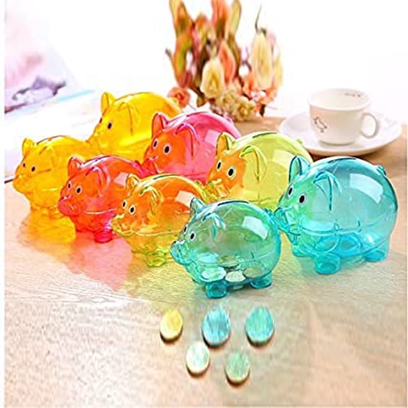 CHENjy Transparent Money Saving Box, Cartoon Coin Bank, Desktop Piggy Bank Ornament, Colorful Clear Savings Container for Home Office Desk Decoration, Blue