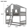 thumbnail image 4 of URTR Twin Over Twin House Bunk Bed with Frame, Roof, Windows, Windows Box and Small Door, Twin Size Floor Bunk Bed with Ladder and Safety Guardrails, Gray, 4 of 9