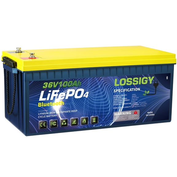 LOSSIGY 36V 100AH LiFePO4 Lithium Battery, Perfect for Golf Cart, Solar System, Marine, 3840Wh 5000  Deep Cycles, Built in BMS with 10 Yrs Lifespan