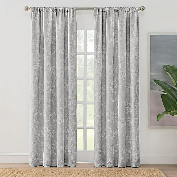 Brookstone Zoey Leaf 95 Inch Rod Pocket 100 Blackout Window Curtain Panel In Grey Com Brookstone Zoey Leaf 95 Inch Rod Pocket, 95 Inch Curtain Panels