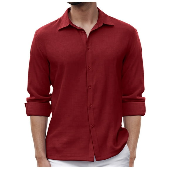 Zshosam Men's Long Sleeve Free Shirts Button Down Casual Stretch Dress Shirt(Red,L)