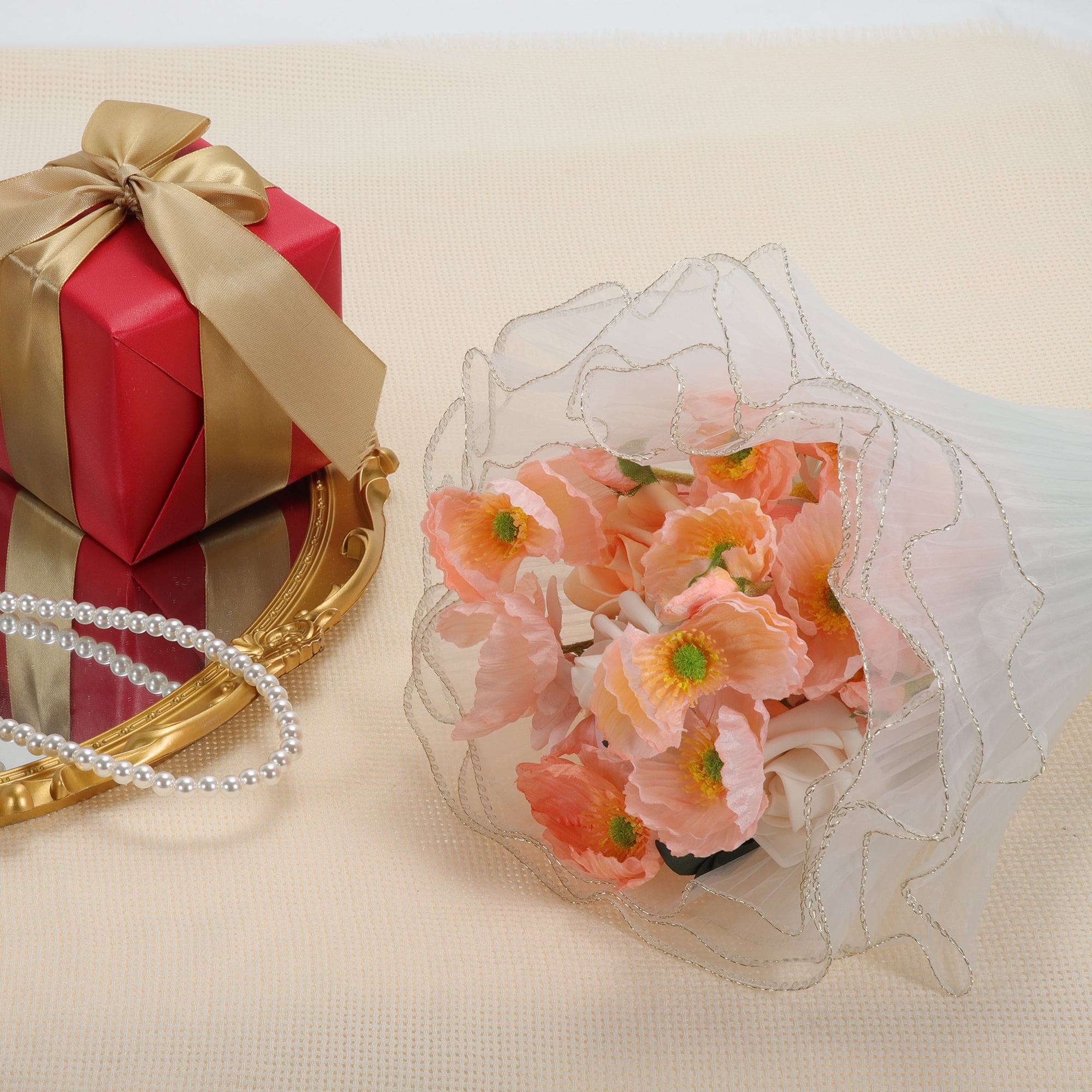 Unique Bargains Color Edge Flower Wrap Paper for All Occasions and Events White