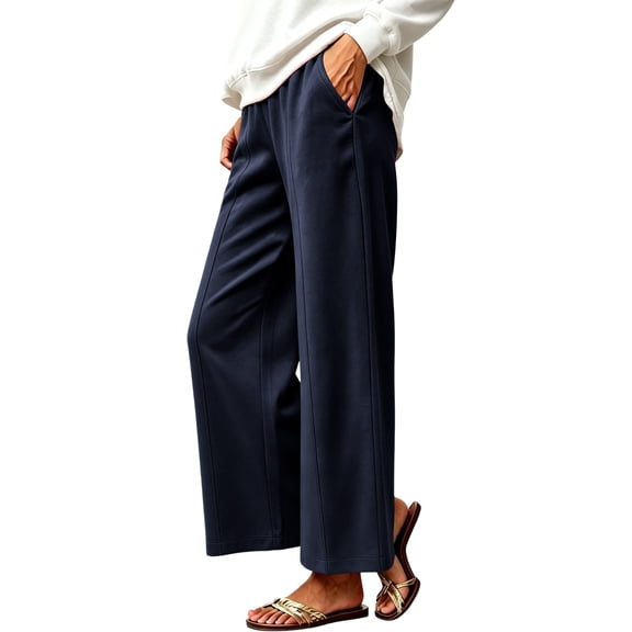 qelini Fleece Lined Sweatpants Women Plus Size with Pockets Elastic Waist Long Pants Solid Color Relaxed Lounge Trousers for Fall Winter