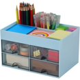 thumbnail image 1 of XmhyTop Organizador de escritorio con 4 cajones para decoración estética de habitaciones, accesorios de escritorio de oficina, soporte para bolígrafos de escritorio, azul, 1 of 5