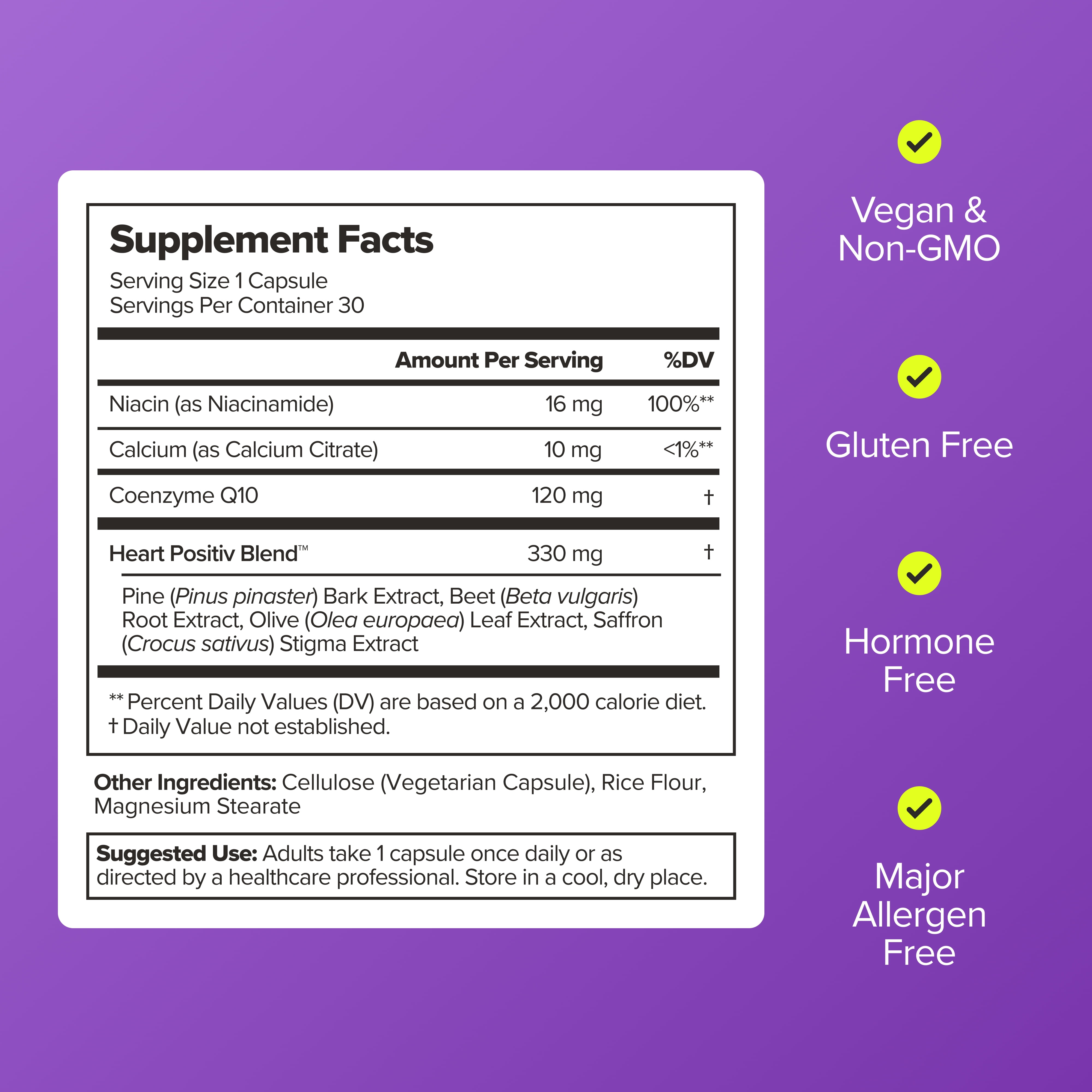 O Positiv MENO Heart + Blood Pressure Support Capsules for Cardiovascular Health, 30 Count