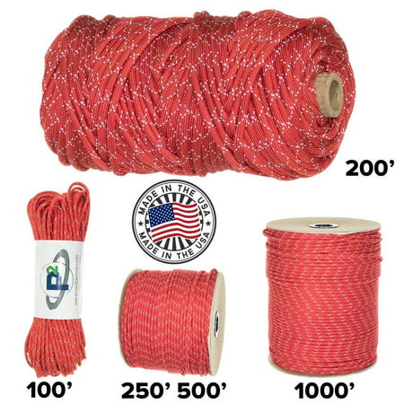 Paracord Planet 700lb Criss Cross Double-Reflective Paracord - 2 Bright Retro-Reflective Tracers for the Best in High-Visibility Cord - 100% Nylon Cord is Made in the USA Reflective Red 250 Feet