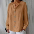 thumbnail image 2 of Lenpel Blouses for Women Long Sleeve V Neck Solid Color Button down Shirts Trendy Casual Tops Loose Tunic Tops(Khaki,Medium), 2 of 6