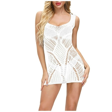 AnuirheiH Sexy Women Lingerie Fishnet Seamless Mesh Netting Chemise Hollow Out Perspective Babydoll Dress Sleepwear Nightwear Nightdress On Sale