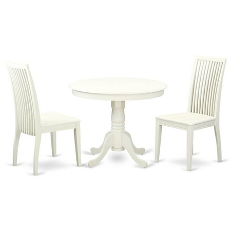 3 Pc Round Dining Table Set In Linen White 3 Pc Round Dining Table Set In Linen White