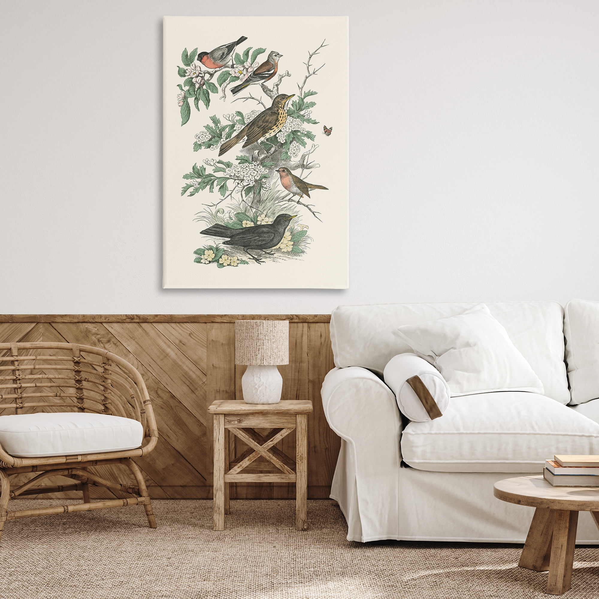 Stupell Industries Honeybloom Birds Perched Botanical & Floral Painting Gallery Wrapped Canvas Art Print Wall Art, 30 x 45