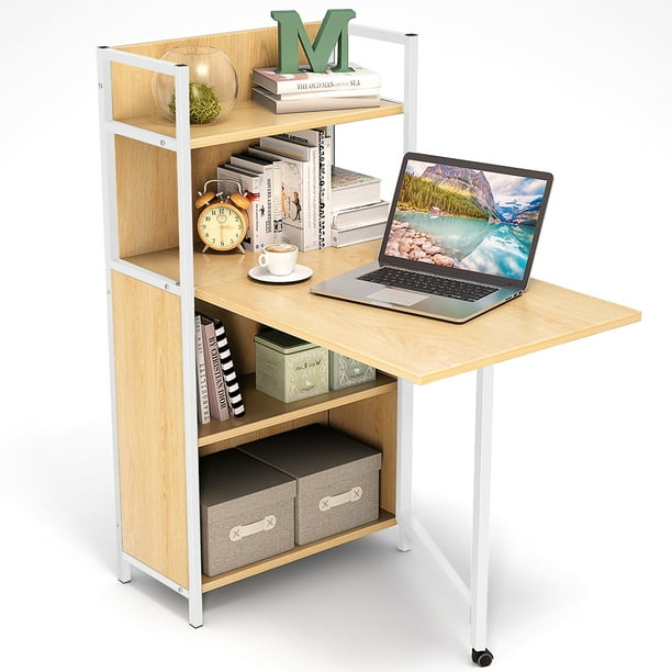 Tribesigns Folding Computer Desk With Bookshelves Pc Laptop Study