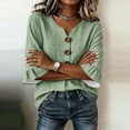 thumbnail image 5 of LEKWK 3/4 Length Sleeve Womens Tops V Neck Button Ruffle Cuff Striped Casual Shirts Lightweight Loose Fit Comfy Summer Tops Fashion Beach Vacation Outfits, 5 of 6