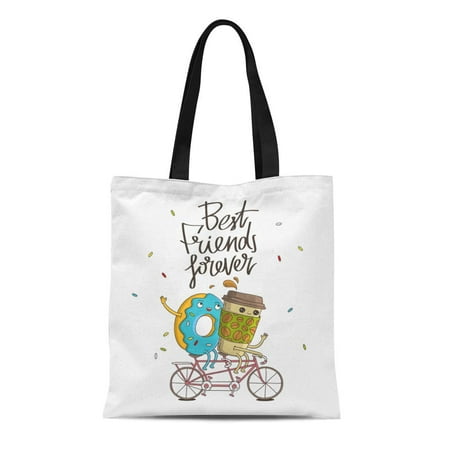 SIDONKU Canvas Tote Bag Best Friends Forever the Trend of Friendship Cup Coffee Durable Reusable Shopping Shoulder Grocery (Best Grocery Store Coffee 2019)