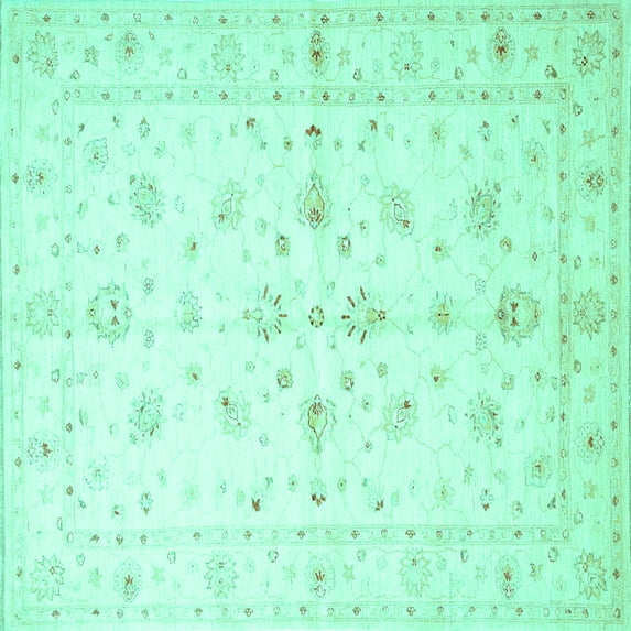Ahgly Company Machine Washable Indoor Square Persian Turquoise Blue Traditional Area Rugs, 7' Square