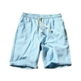thumbnail image 2 of Fanxing Mens Cotton Linen Shorts Big and Tall Drawstring ShortsTrendy Solid Color Athletic Shorts with Pocket Sky Blue,XXL, 2 of 5
