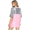 thumbnail image 2 of iixpin Women's Number Name Sequin Dress Shirt Short Sleeve Oversized T-Shirt Sweatshirt Pink One Size, 2 of 6