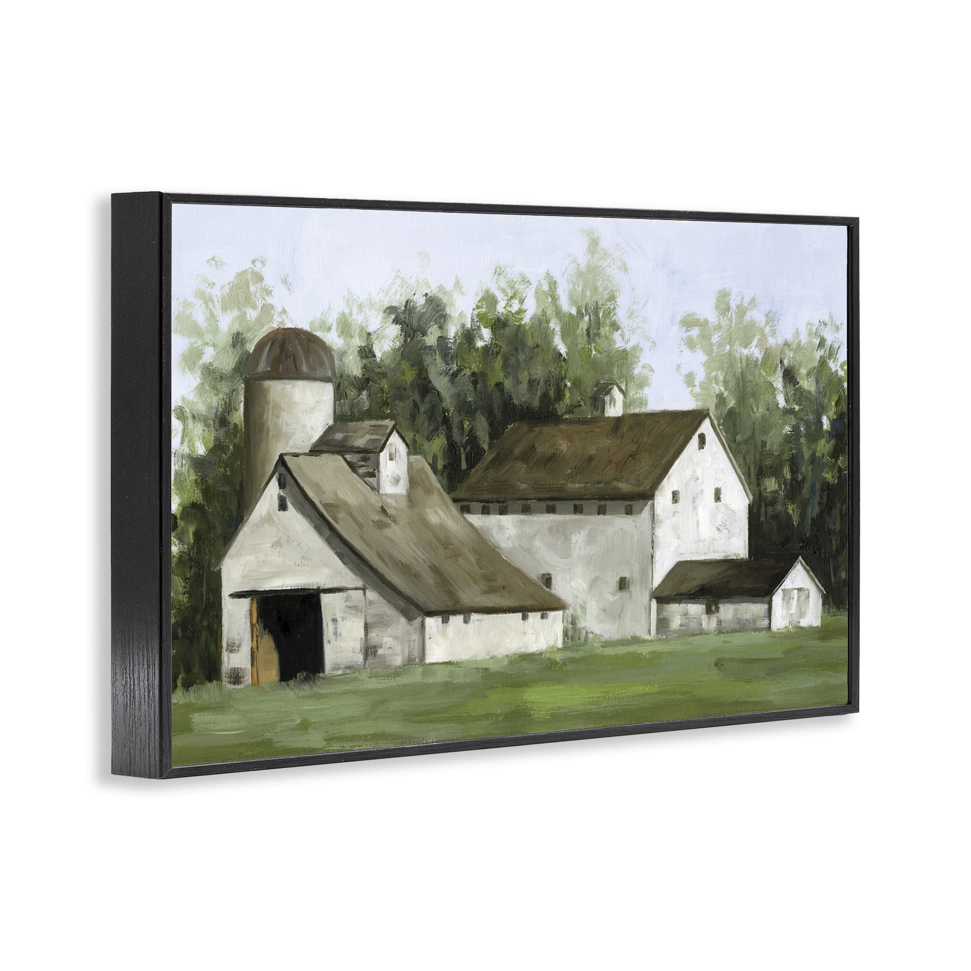 Stupell Industries White Barn Farmhouse Landscape Painting Black Framed Art Print Wall Art, 30 x 20