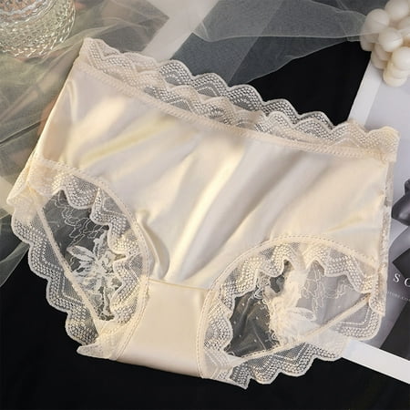 uublik Womens No Show Panties High Waist Breathable Briefs Soft Underpants Ladies Stretch Panties Lace Underwear Beige