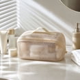 thumbnail image 3 of Makeup Bag, Large Capacity High-End Nylon Gauze Cosmetic Organizer Storage Pouch with Multiple Compartments, 9.45 X 5.12 X 5.12 Inches, Portable Travel Toiletry Bag for Women, 3 of 5