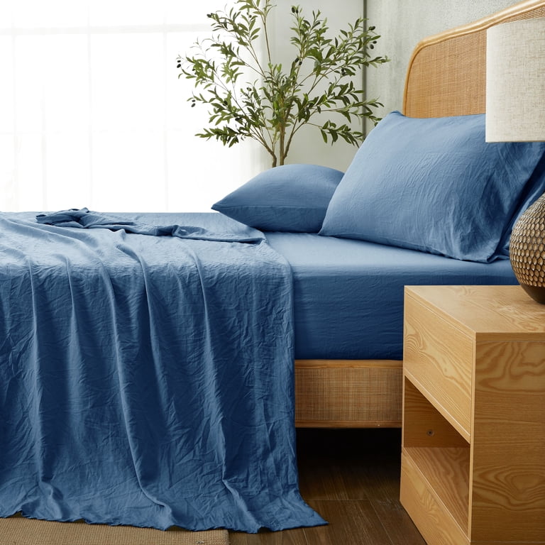 Mainstays Washed Ultra Soft Microfiber Full Bed Sheet Set Indigo 4