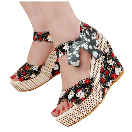 

Lisgai Sandals for Women Platform Flat Wedge Ankle Buckle Sandals with Strap Bowknot Summer Beach Sandals Open Toe Espadrille Platform
